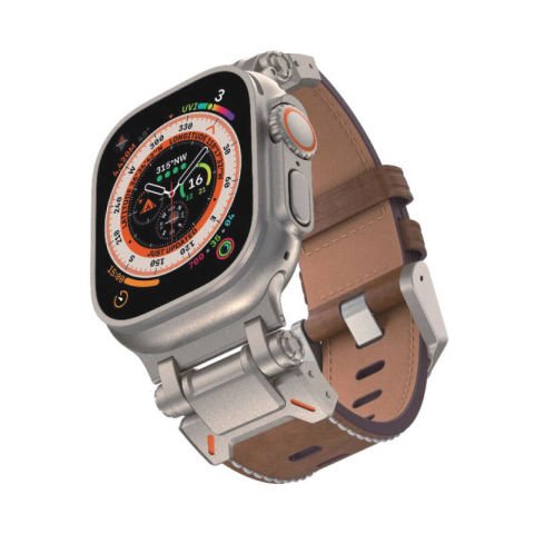Apple Watch Ultra 49mm Patinda KRD-114 Metal Başlıklı Suni Deri Kordon