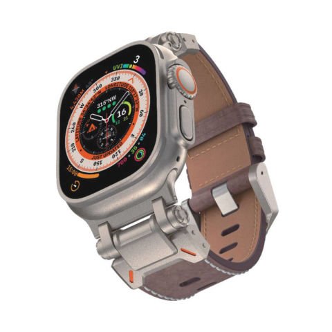 Apple Watch Ultra 49mm Patinda KRD-114 Metal Başlıklı Suni Deri Kordon
