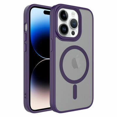 Apple iPhone 14 Pro Max Kılıf Mat Arka Yüzey Wireless Şarj Özellikli Patinda Flet Magsafe Kapak