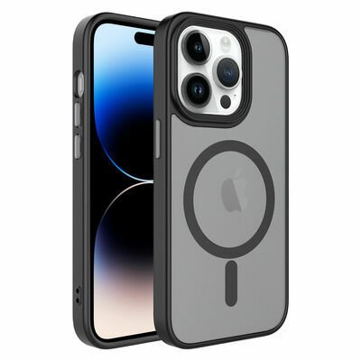 Apple iPhone 14 Pro Max Kılıf Mat Arka Yüzey Wireless Şarj Özellikli Patinda Flet Magsafe Kapak
