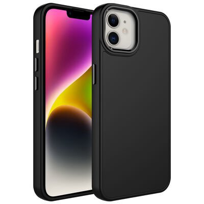 Apple iPhone 12 Kılıf Metal Çerçeve ve Buton Tasarımlı Silikon Patinda Luna Kapak