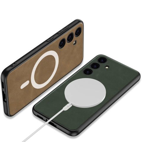 Galaxy S24 Plus Kılıf Magsafe Şarj Özellikli Deri Tasarımlı Patinda Kıpta Nubuk Kapak