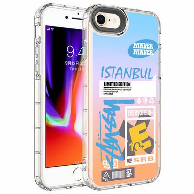 Apple iPhone SE 2020 Kılıf Kamera Korumalı Renkli Desenli Sert Silikon Patinda Korn Kapak