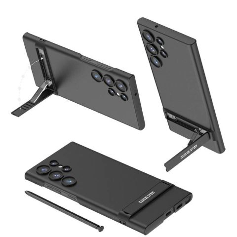 Galaxy S23 Ultra Kılıf Patinda Kamera Korumalı Dikey Standlı Ays Kapak
