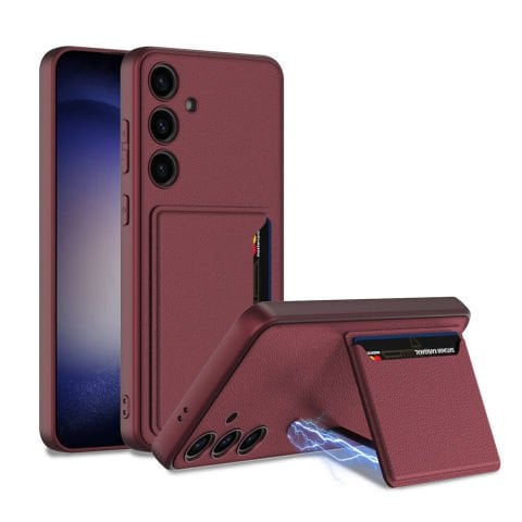 Galaxy S24 Plus Suni Deri Arka Yüzey Sürgülü Kamera Korumalı  Kartlıklı Kıpta  Kılıf