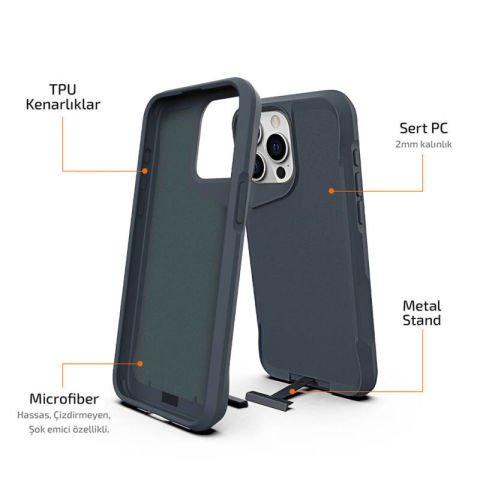 Apple iPhone 15 Pro Max Kılıf Patinda Airbag Kenarlı T-Max Mat Standlı Kapak