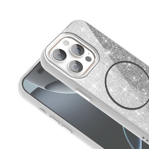 Apple iPhone 15 Pro Kılıf Magsafe Şarj Özellikli Parlayan Simli Patinda Okso Kapak
