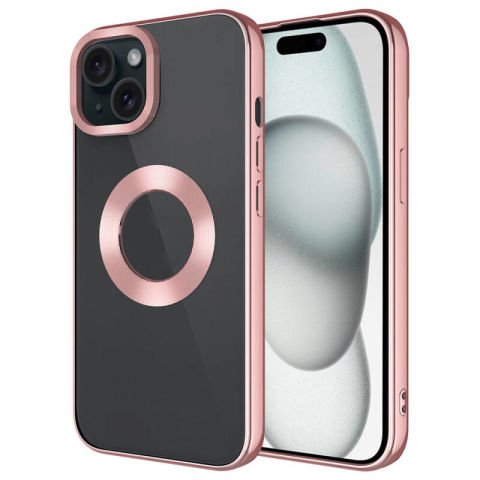 Apple iPhone 15 Plus Kılıf Tek Kamera Çerçeveli Logo Gösteren Patinda Omega Kapak