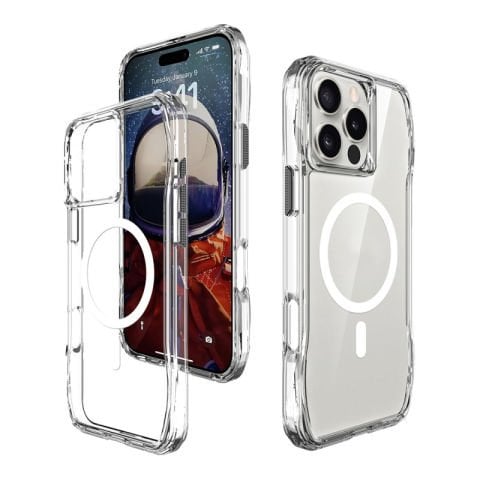 Apple iPhone 16 Pro Kılıf Magsafe Şarj Özellikli Airbagli Şeffaf Patinda İncek Kapak
