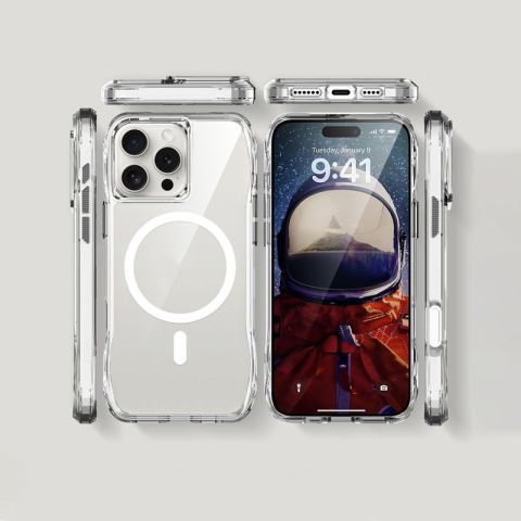 Apple iPhone 16 Pro Kılıf Magsafe Şarj Özellikli Airbagli Şeffaf Patinda İncek Kapak