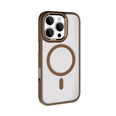 Apple iPhone 16 Pro Kılıf Wireless Şarj Özellikli Patinda Krom Magsafe Silikon Kapak