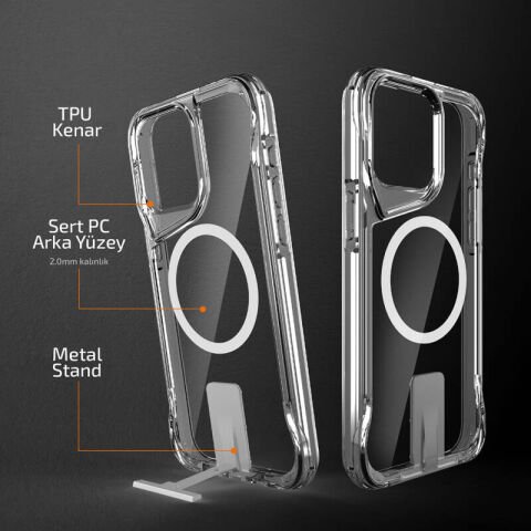 Apple iPhone 15 Pro Kılıf Magsafe Şarj Özellikli Patinda T-Max Standlı Kapak