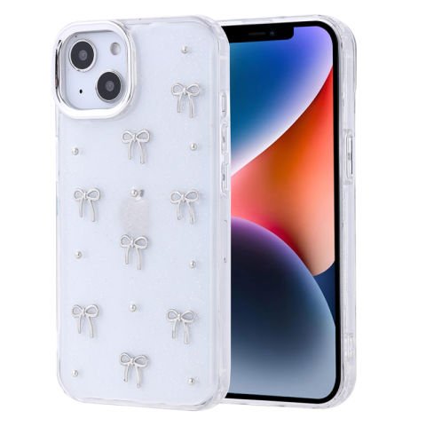 Apple iPhone 14 Kılıf Airbag Tasarımlı Simli Şeffaf Patinda Kutup Kapak