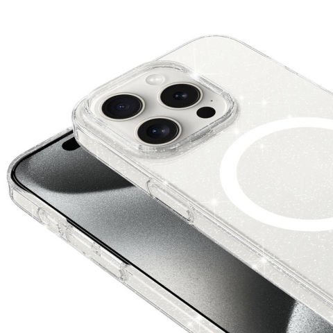 iPhone 15 Pro Kılıf Patinda Magsafe Şarj Özellikli Simli Şeffaf Arka Yüzey Erdos Silikon Kapak