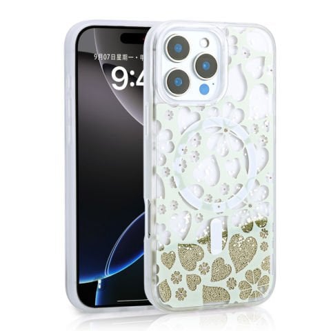 Apple iPhone 12 Pro Kılıf Sıvılı Simli Baskılı Şeffaf Arka Yüzey Patinda Mossa Silikon Kapak