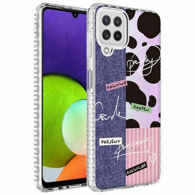 Galaxy A12 Kılıf Airbag Kenarlı Renkli Desenli Silikon Patinda Elegans Kapak