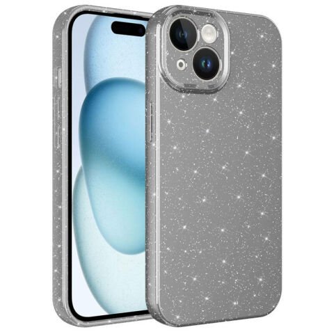 Apple iPhone 15 Plus Kılıf Kamera Korumalı Simli Lüks Patinda Koton Kapak