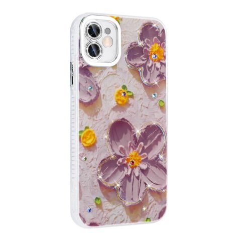 Apple iPhone 11 Kılıf Çiçek Desenli Parlak Taşlı Sert Silikon Patinda Garden Kapak