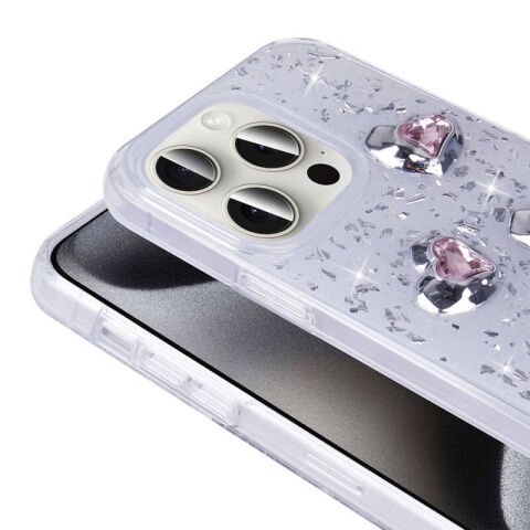 Apple iPhone 15 Pro Kılıf Airbagli Simli Arka Yüzey Patinda Işıltı Silikon Kapak