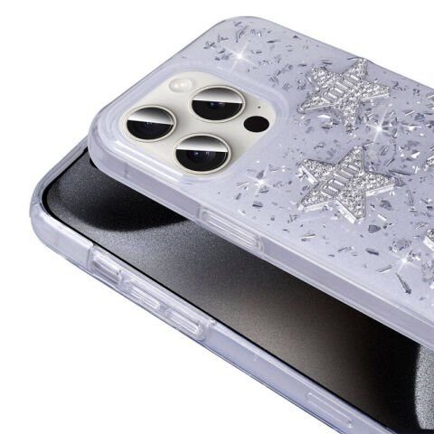 Apple iPhone 15 Pro Kılıf Airbagli Simli Arka Yüzey Patinda Işıltı Silikon Kapak