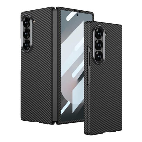 Galaxy Z Fold 6 Kılıf Kamera Korumalı Karbon Fiber Tasarımlı Arka Yüzey Patinda Kıpta Karbon Kapak