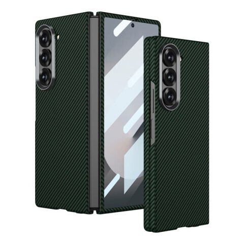 Galaxy Z Fold 6 Kılıf Kamera Korumalı Karbon Fiber Tasarımlı Arka Yüzey Patinda Kıpta Karbon Kapak
