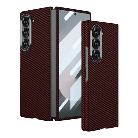 Galaxy Z Fold 6 Kılıf Kamera Korumalı Karbon Fiber Tasarımlı Arka Yüzey Patinda Kıpta Karbon Kapak