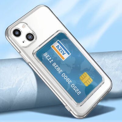 Apple iPhone 13 Kılıf Kartlıklı Şeffaf Patinda Setra Clear Silikon Kapak