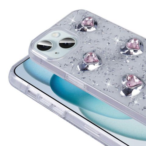 Apple iPhone 15 Kılıf Airbagli Simli Arka Yüzey Patinda Işıltı Silikon Kapak