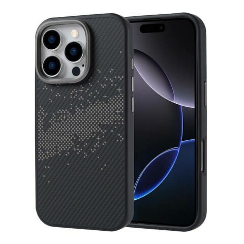Apple iPhone 16 Pro Kılıf Magsafe Şarj Özellikli Karbon Fiber Tasarımlı Patinda Vave Kapak