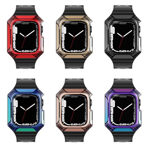 Apple Watch 44mm Patinda KRD-88 Sert PC Kasa Koruyuculu Silikon Kordon