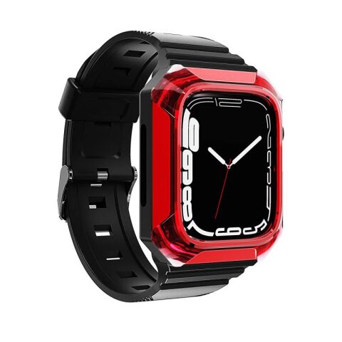 Apple Watch 44mm Patinda KRD-88 Sert PC Kasa Koruyuculu Silikon Kordon