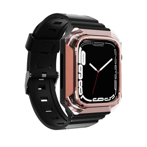Apple Watch 44mm Patinda KRD-88 Sert PC Kasa Koruyuculu Silikon Kordon
