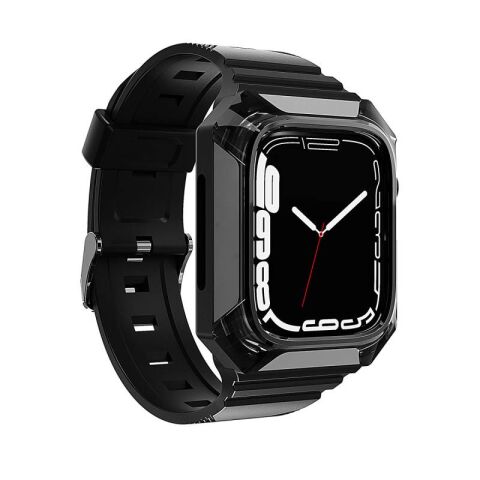 Apple Watch 44mm Patinda KRD-88 Sert PC Kasa Koruyuculu Silikon Kordon