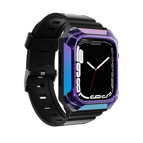 Apple Watch 7 45mm Patinda KRD-88 Sert PC Kasa Koruyuculu Silikon Kordon