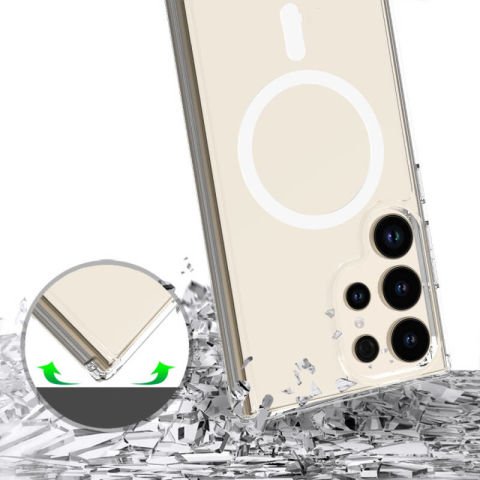 Galaxy S24 Ultra Kılıf Magsafe Şarj Özellikli Şeffaf Sert PC Patinda Embos Kapak