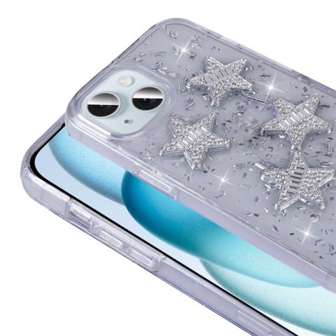 Apple iPhone 13 Kılıf Airbagli Simli Arka Yüzey Patinda Işıltı Silikon Kapak