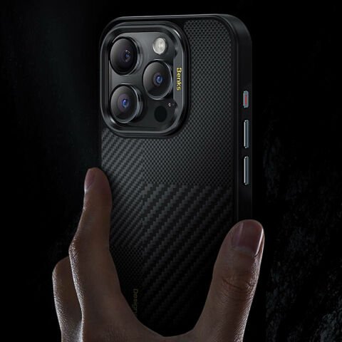 Apple iPhone 14 Pro Kılıf Magsafe Şarj Özellikli Karbon Fiber Benks Montage Hybrid ArmorPro Kevlar Kapak