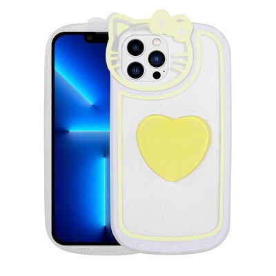 Apple iPhone 13 Pro Kılıf Kedi Figürlü Transparan Pop Soketli Patinda Ritmik Kapak