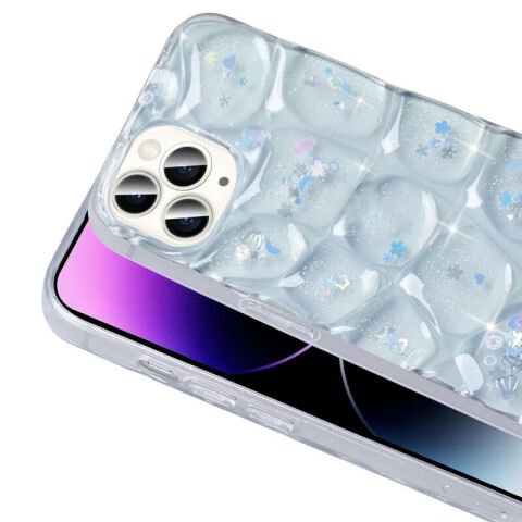 Apple iPhone 14 Pro Max Kılıf Simli 3D Desenli Patinda Hacar Kapak