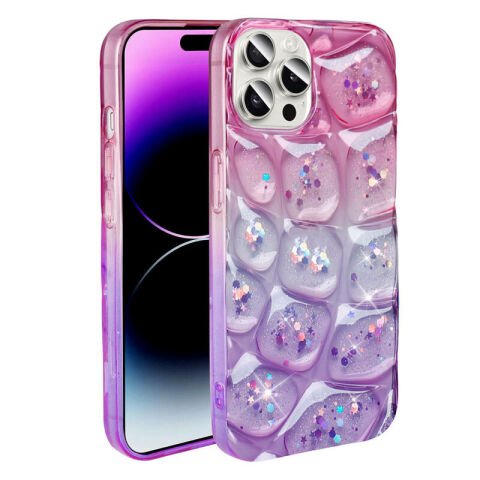 Apple iPhone 14 Pro Max Kılıf Simli 3D Desenli Patinda Hacar Kapak