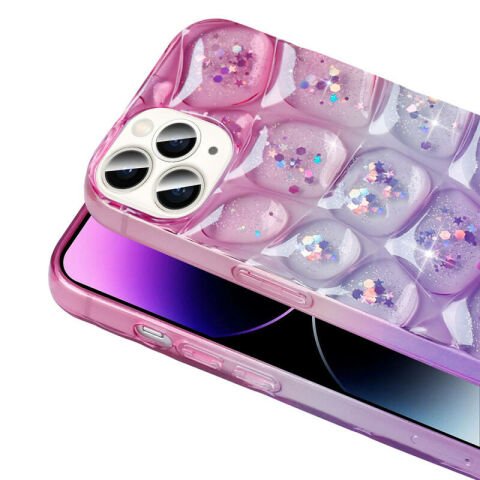 Apple iPhone 14 Pro Max Kılıf Simli 3D Desenli Patinda Hacar Kapak