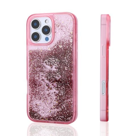 Apple iPhone 16 Pro Kılıf Sıvılı Simli Şeffaf Arka Yüzey Patinda Keto Silikon Kapak