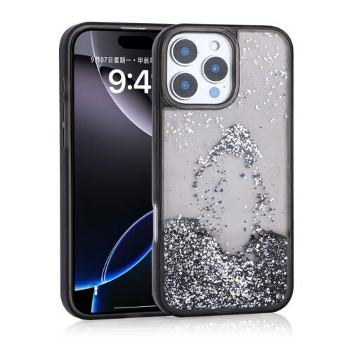 Apple iPhone 16 Pro Kılıf Sıvılı Simli Şeffaf Arka Yüzey Patinda Keto Silikon Kapak
