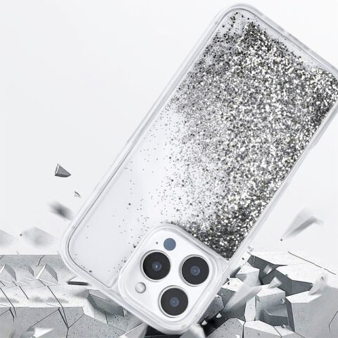 Apple iPhone 16 Pro Kılıf Sıvılı Simli Şeffaf Arka Yüzey Patinda Keto Silikon Kapak