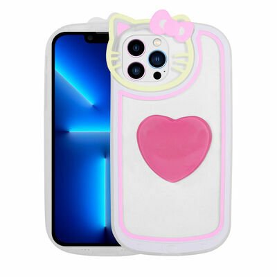 Apple iPhone 12 Pro Max Kılıf Kedi Figürlü Transparan Pop Soketli Patinda Ritmik Kapak