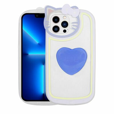 Apple iPhone 12 Pro Max Kılıf Kedi Figürlü Transparan Pop Soketli Patinda Ritmik Kapak