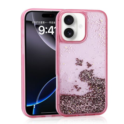 Apple iPhone 16 Kılıf Sıvılı Simli Şeffaf Arka Yüzey Patinda Keto Silikon Kapak