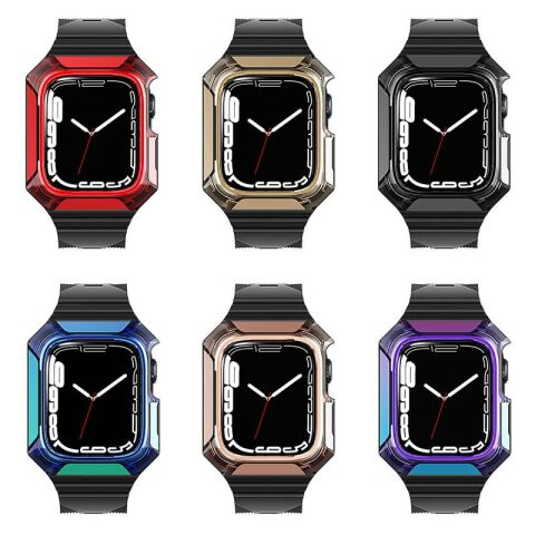 Apple Watch 38mm Patinda KRD-88 Sert PC Kasa Koruyuculu Silikon Kordon