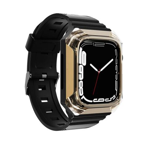 Apple Watch 38mm Patinda KRD-88 Sert PC Kasa Koruyuculu Silikon Kordon